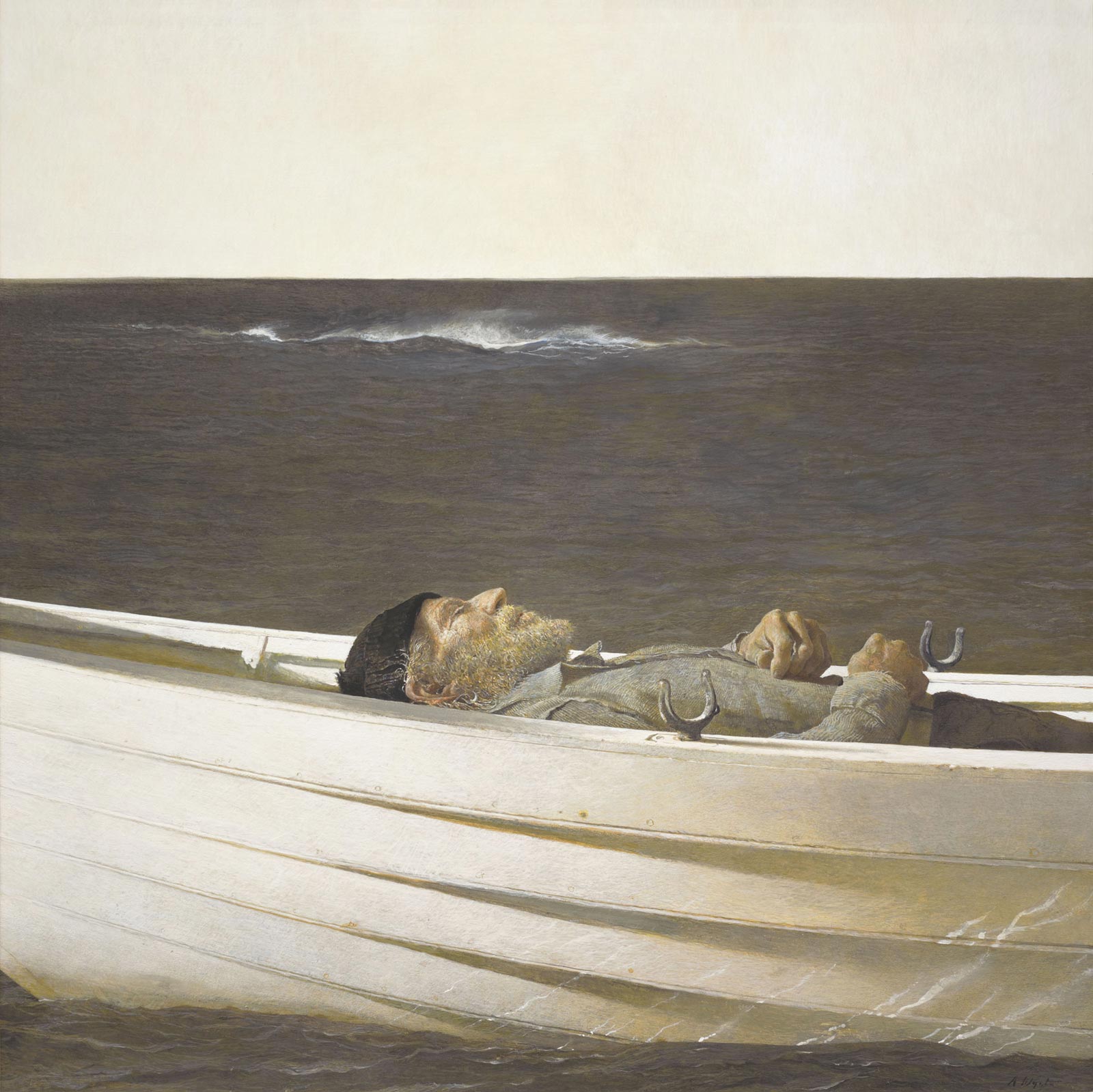 Andrew Wyeth, Adrift, 1982. Tempera,  27 ⅝ x 27 ⅝ in. Collection of the Wyeth Foundation for American Art. © 2025 Wyeth Foundation for American Art/Artists Rights Society (ARS), New York