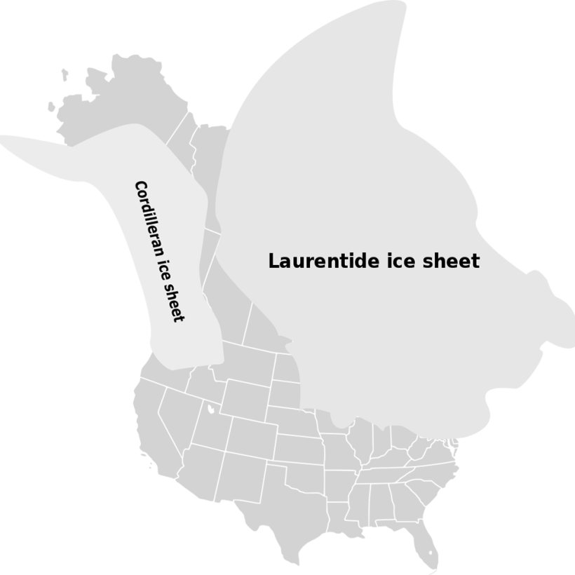 Extant of ice sheets in North America during the Pleistocene period. Lallint, CC0, via Wikimedia Commons