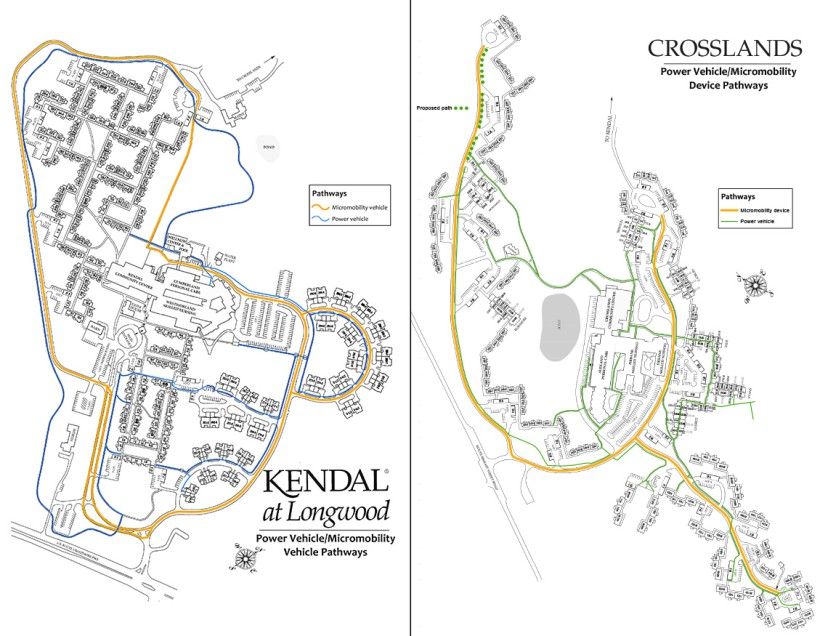 two maps side by side showing increased accessibility trails in a local community