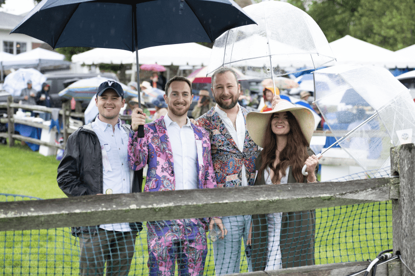 A group of guests posing watching the Radnor Hunt Races