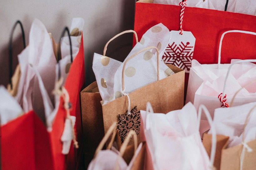 close-up photo of holiday gift bags 