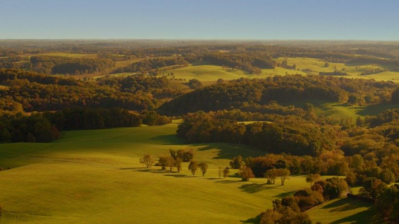 Drone shot overlooking the conserved lands of the Brandywine's Laurels Preserve.