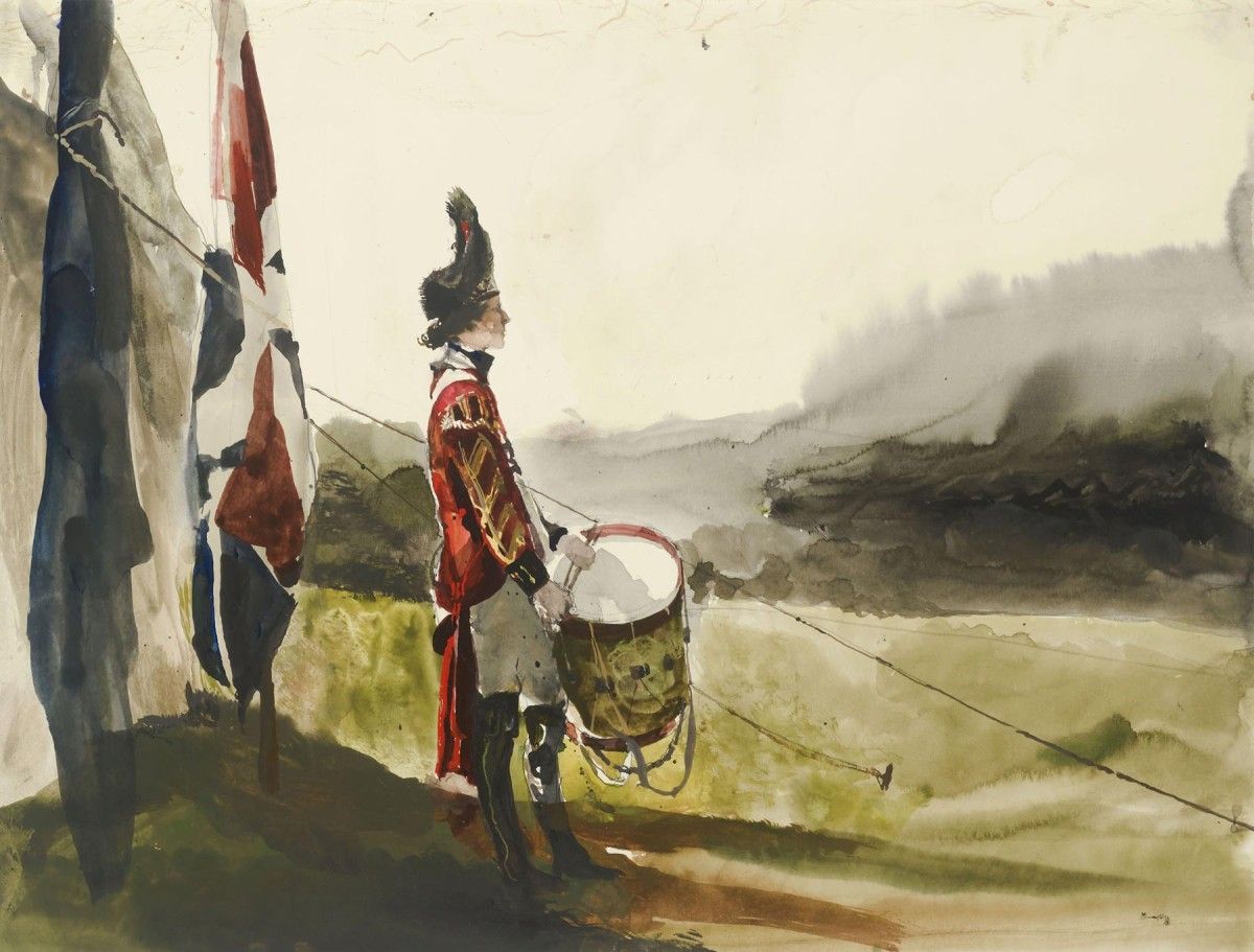 Andrew Wyeth, Roll Call Study, 1982, Watercolor, 18 x 24 in. Collection of the Wyeth Foundation for American Art, B3711. © 2025 Wyeth Foundation for American Art/Artists Rights Society (ARS), New York